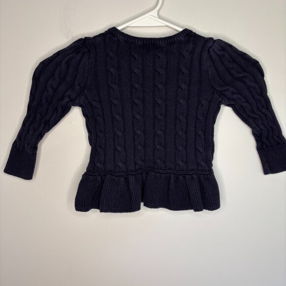 POLO RALPH LAUREN Girls Sweater 2/2T Navy Peplum Pink Pony Button Up - Picture 2 of 4